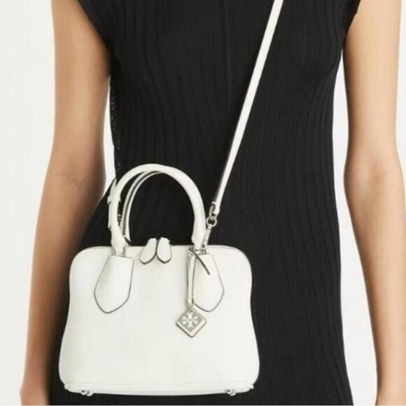 Tory Burch Mini Swing Satchel Leather White with Silver Hardware - Picture 4 of 13